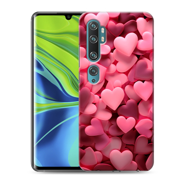 Силиконовый противоударный чехол на Xiaomi Mi Note 10 с принтом розовые сердечки