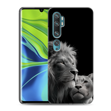 Силиконовый противоударный чехол на Xiaomi Mi Note 10 с принтом Лев кошки
