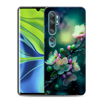 Силиконовый противоударный чехол на Xiaomi Mi Note 10 с принтом Цветы и мрамор Силиконовый противоударный чехол на Xiaomi Mi Note 10 с принтом Цветы и мрамор