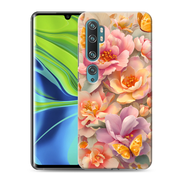 Силиконовый противоударный чехол на Xiaomi Mi Note 10 с принтом Цветы и бабочки