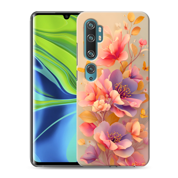 Силиконовый противоударный чехол на Xiaomi Mi Note 10 с принтом Цветы и бабочки
