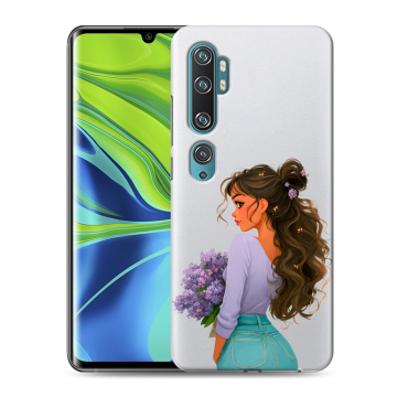 Силиконовый противоударный чехол на Xiaomi Mi Note 10 с принтом девушка цветы
