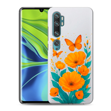 Силиконовый противоударный чехол на Xiaomi Mi Note 10 с принтом цветы бабочки