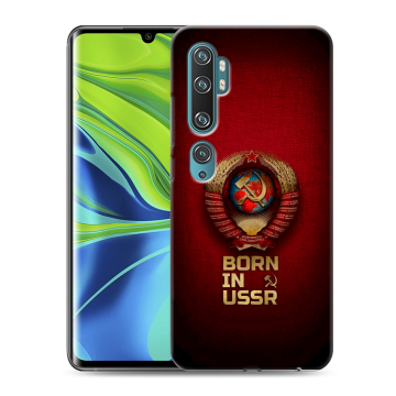 Силиконовый противоударный чехол на Xiaomi Mi Note 10 с принтом Флаг Герб СССР