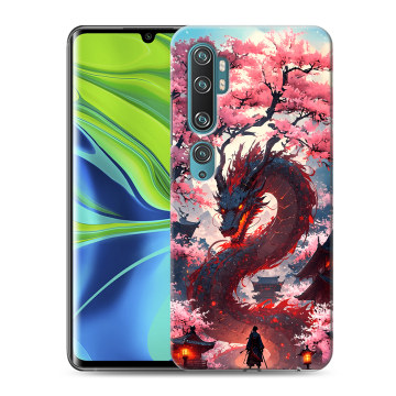 Силиконовый противоударный чехол на Xiaomi Mi Note 10 с принтом Дракон Японский