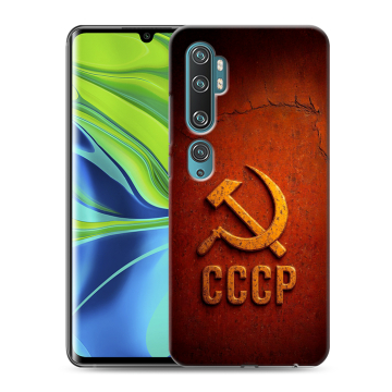 Силиконовый противоударный чехол на Xiaomi Mi Note 10 с принтом Флаг Герб СССР