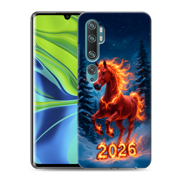 Силиконовый противоударный чехол на Xiaomi Mi Note 10 с принтом Новый год коня
