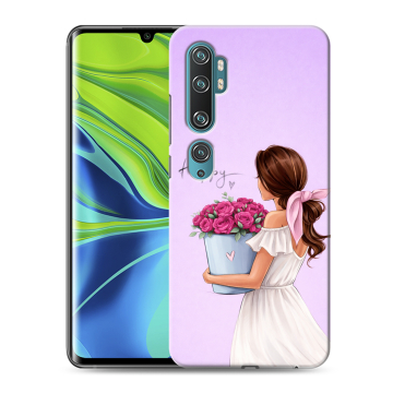 Силиконовый противоударный чехол на Xiaomi Mi Note 10 с принтом женский