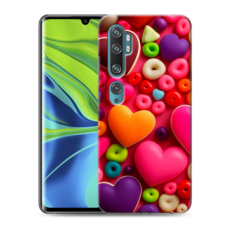 Силиконовый противоударный чехол на Xiaomi Mi Note 10 с принтом Сердечки Силиконовый противоударный чехол на Xiaomi Mi Note 10 с принтом Сердечки