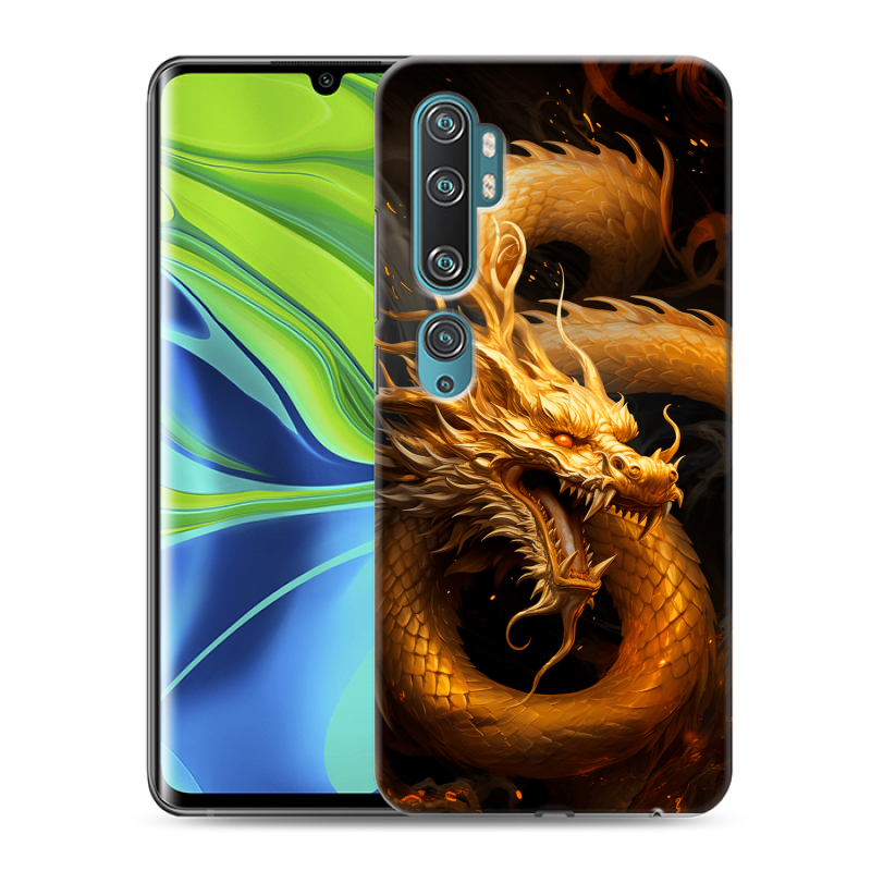 Силиконовый противоударный чехол на Xiaomi Mi Note 10 с принтом Золотой дракон Силиконовый противоударный чехол на Xiaomi Mi Note 10 с принтом Золотой дракон