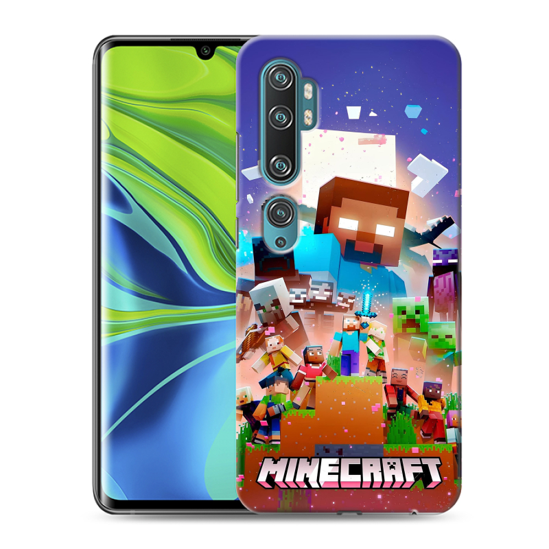 Силиконовый противоударный чехол на Xiaomi Mi Note 10 с принтом Майнкрафт Minecraft Силиконовый противоударный чехол на Xiaomi Mi Note 10 с принтом Майнкрафт Minecraft
