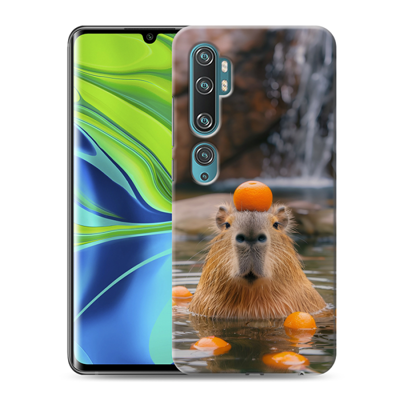 Силиконовый противоударный чехол на Xiaomi Mi Note 10 с принтом Капибара с апельсином Силиконовый противоударный чехол на Xiaomi Mi Note 10 с принтом Капибара с апельсином