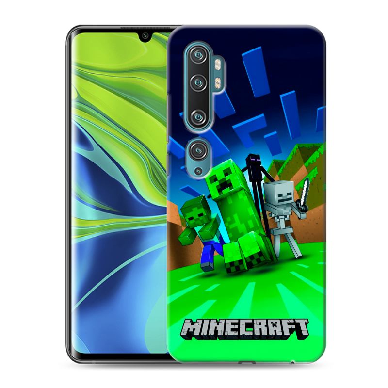Силиконовый противоударный чехол на Xiaomi Mi Note 10 с принтом Майнкрафт Силиконовый противоударный чехол на Xiaomi Mi Note 10 с принтом Майнкрафт