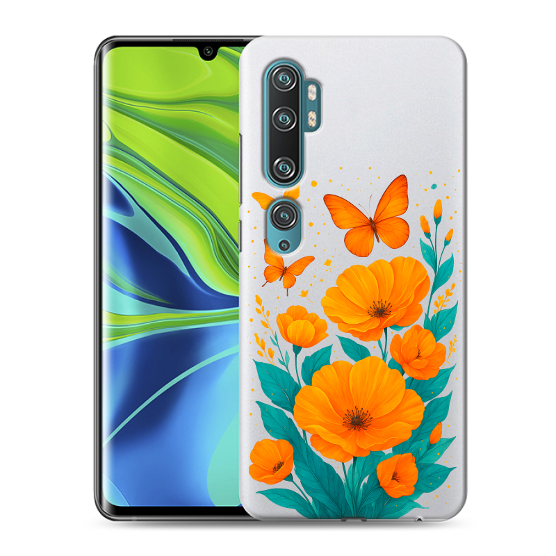 Силиконовый противоударный чехол на Xiaomi Mi Note 10 с принтом цветы бабочки Силиконовый противоударный чехол на Xiaomi Mi Note 10 с принтом цветы бабочки