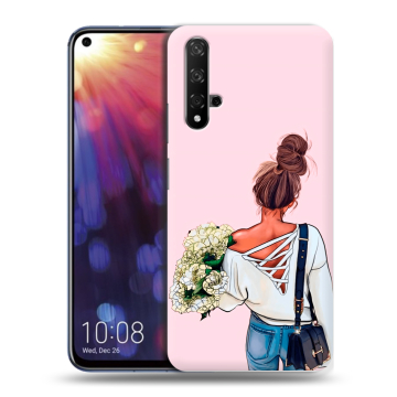 Силиконовый чехол на Huawei Nova 5T с принтом Девушка и букет Силиконовый чехол на Huawei Nova 5T с принтом Девушка и букет