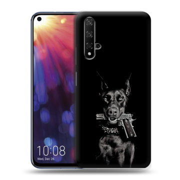 Силиконовый чехол на Huawei Nova 5T с принтом Доберман и пистолет Силиконовый чехол на Huawei Nova 5T с принтом Доберман и пистолет