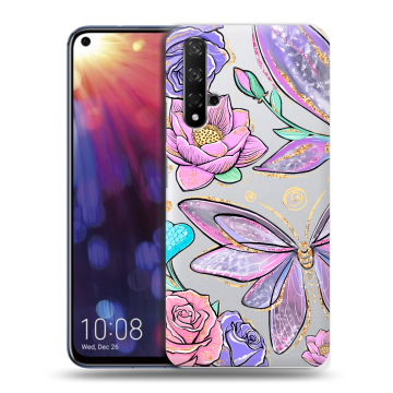 Силиконовый чехол на Huawei Nova 5T с принтом Бабочки и цветы