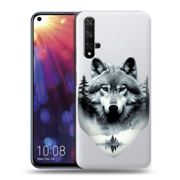 Силиконовый чехол на Huawei Nova 5T с принтом Волк в лесу