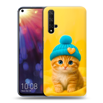 Силиконовый чехол на Huawei Nova 5T с принтом Котенок в шапке Силиконовый чехол на Huawei Nova 5T с принтом Котенок в шапке