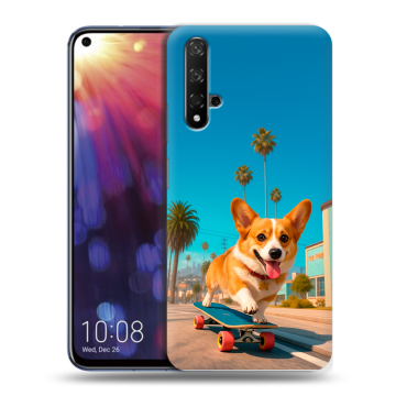 Силиконовый чехол на Huawei Nova 5T с принтом Корги на скейте