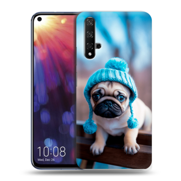 Силиконовый чехол на Huawei Nova 5T с принтом Мопс в шапке