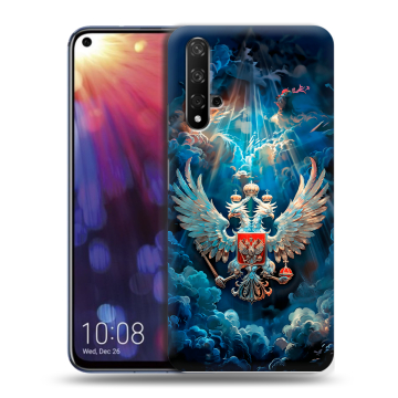 Силиконовый чехол на Huawei Nova 5T с принтом Герб флаг России