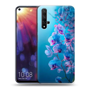 Силиконовый чехол на Huawei Nova 5T с принтом голубые орхидеи