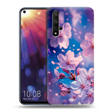 Силиконовый чехол на Huawei Nova 5T с принтом цветы бабочки