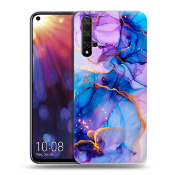 Силиконовый чехол на Huawei Nova 5T с принтом синий мрамор
