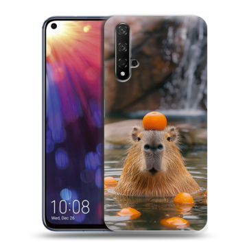 Силиконовый чехол на Huawei Nova 5T с принтом Капибара с апельсином Силиконовый чехол на Huawei Nova 5T с принтом Капибара с апельсином
