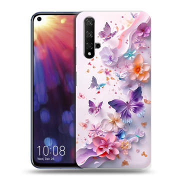 Силиконовый чехол на Huawei Nova 5T с принтом цветы бабочки