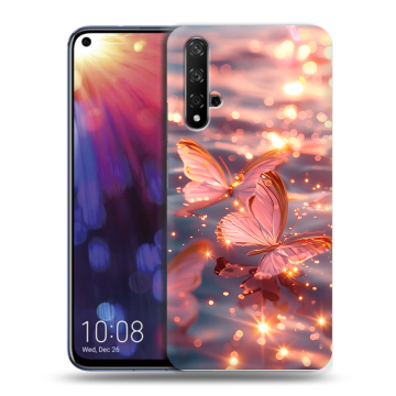 Силиконовый чехол на Huawei Nova 5T с принтом бабочки розовые