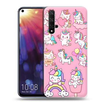 Силиконовый чехол на Huawei Nova 5T с принтом Единороги и радуга Силиконовый чехол на Huawei Nova 5T с принтом Единороги и радуга