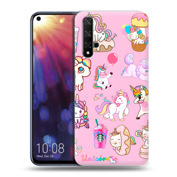 Силиконовый чехол на Huawei Nova 5T с принтом розовые единороги
