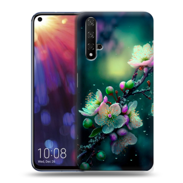 Силиконовый чехол на Huawei Nova 5T с принтом Цветы и мрамор