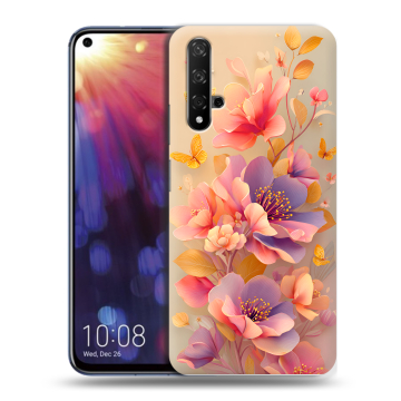 Силиконовый чехол на Huawei Nova 5T с принтом Цветы и бабочки Силиконовый чехол на Huawei Nova 5T с принтом Цветы и бабочки