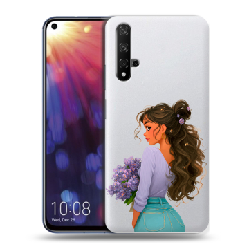 Силиконовый чехол на Huawei Nova 5T с принтом девушка цветы Силиконовый чехол на Huawei Nova 5T с принтом девушка цветы