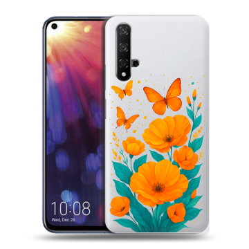 Силиконовый чехол на Huawei Nova 5T с принтом цветы бабочки Силиконовый чехол на Huawei Nova 5T с принтом цветы бабочки