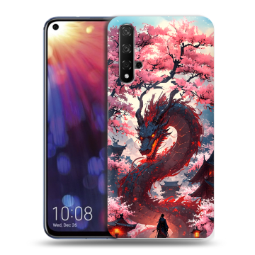 Силиконовый чехол на Huawei Nova 5T с принтом Дракон Японский
