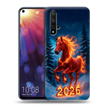 Силиконовый чехол на Huawei Nova 5T с принтом Новый год коня Силиконовый чехол на Huawei Nova 5T с принтом Новый год коня