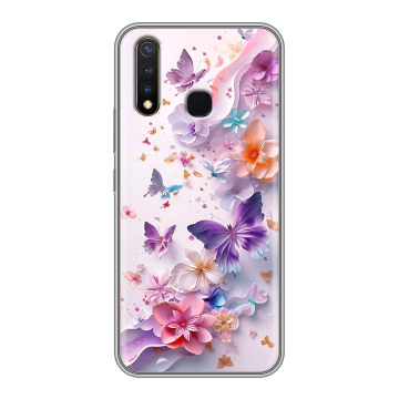 Силиконовый чехол на Vivo Y19 с принтом цветы бабочки