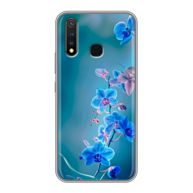 Силиконовый чехол на Vivo Y19 с принтом Голубые цветы Силиконовый чехол на Vivo Y19 с принтом Голубые цветы