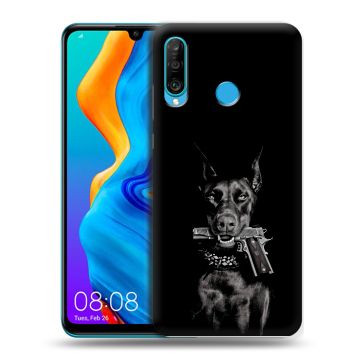 Силиконовый чехол на Huawei Honor 20S с принтом Доберман и пистолет