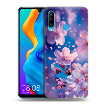 Силиконовый чехол на Huawei Honor 20S с принтом цветы бабочки