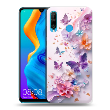 Силиконовый чехол на Huawei Honor 20S с принтом цветы бабочки Силиконовый чехол на Huawei Honor 20S с принтом цветы бабочки