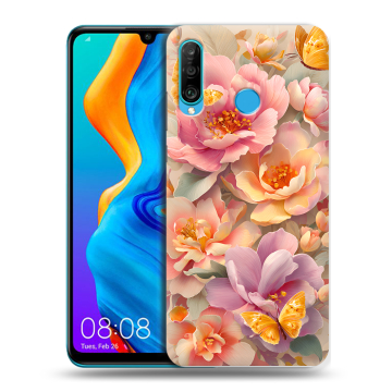 Силиконовый чехол на Huawei Honor 20S с принтом Цветы и бабочки