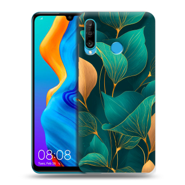 Силиконовый чехол на Huawei Honor 20S с принтом Листья и золото