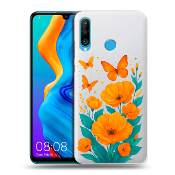 Силиконовый чехол на Huawei Honor 20S с принтом цветы бабочки