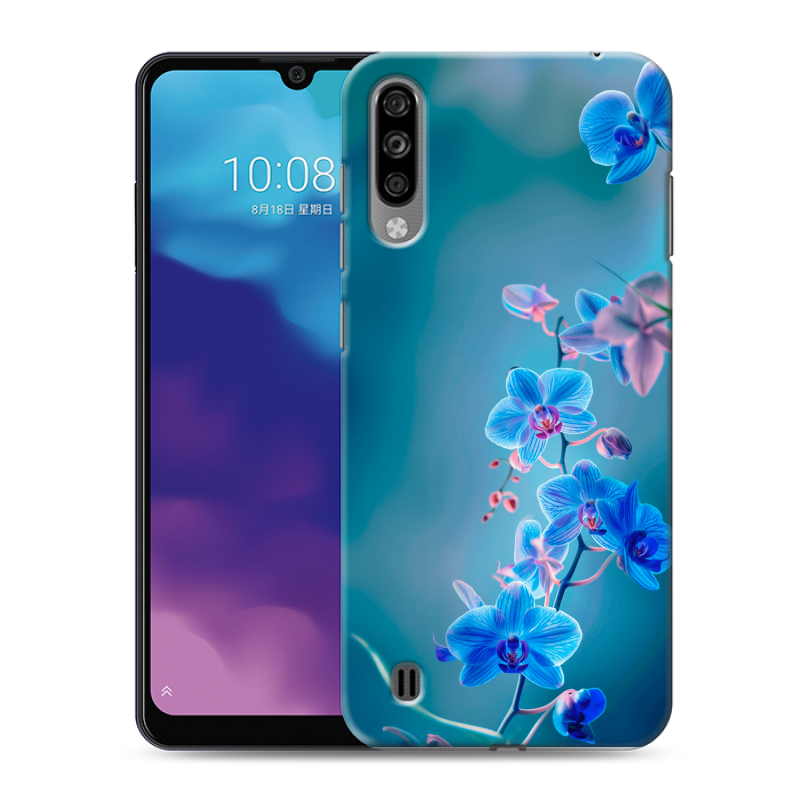 Силиконовый чехол на ZTE Blade A7 (2020) с принтом Голубые цветы Силиконовый чехол на ZTE Blade A7 (2020) с принтом Голубые цветы