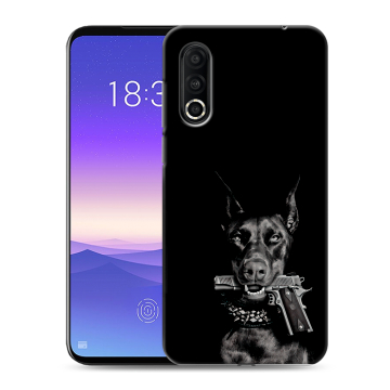 Пластиковый чехол на Meizu 16s Pro с принтом Доберман и пистолет Пластиковый чехол на Meizu 16s Pro с принтом Доберман и пистолет